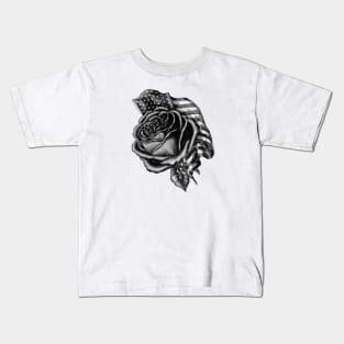 Rose with the United States Flag - Black & White Kids T-Shirt